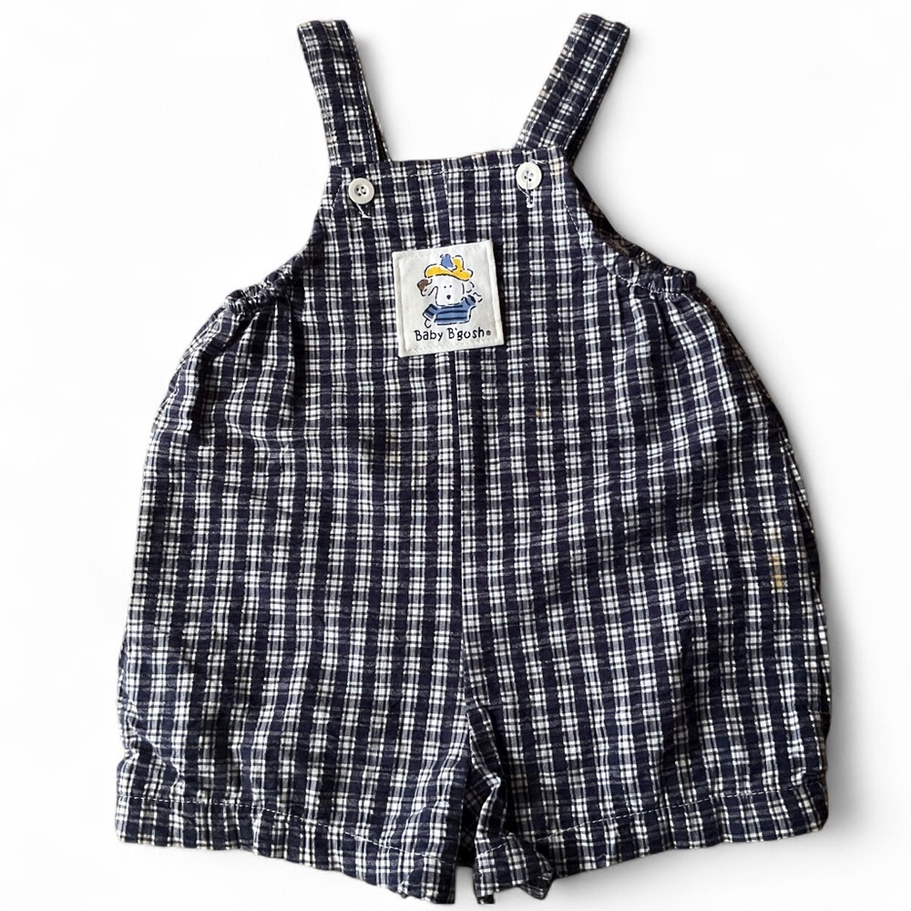 Oshkosh B'gosh vintage 80’s Sz 18M Overalls Romper Dog Patch plaid vest bank